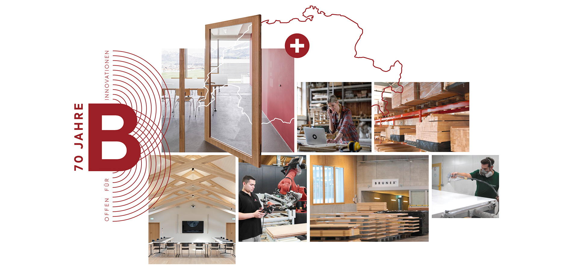 Holzverarbeitungskollage mit verschiedenen Aktivitäten.
